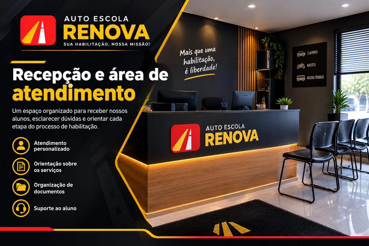Recepção e área de atendimento da Auto Escola Renova